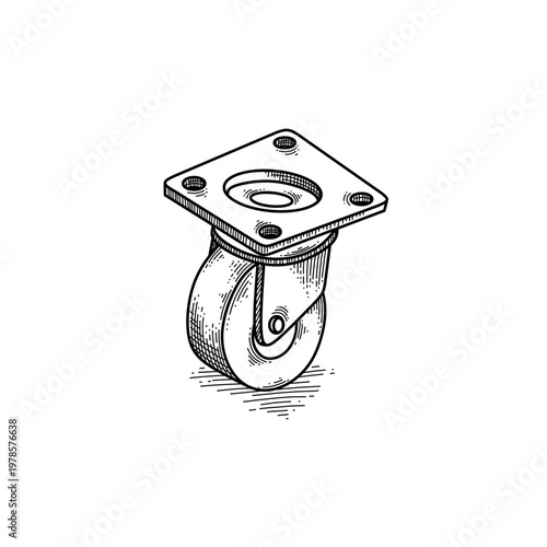 hand drawn swivel caster wheel line art vector illustration

