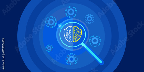 Artificial intelligence concept with a brain and magnifying glass