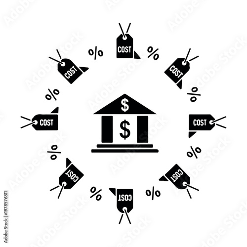 Banking cost analysis illustration showing interest fees financial overhead expense calculation budget allocation institutional finance economic factors