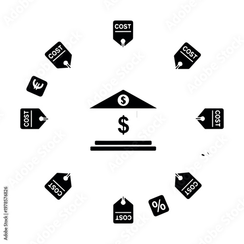 Banking costs illustration showing financial expenses interest rates currency exchange global finance budget management institutional overhead