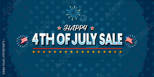 Festive fourth of july sale advertisement with fireworks and american flags