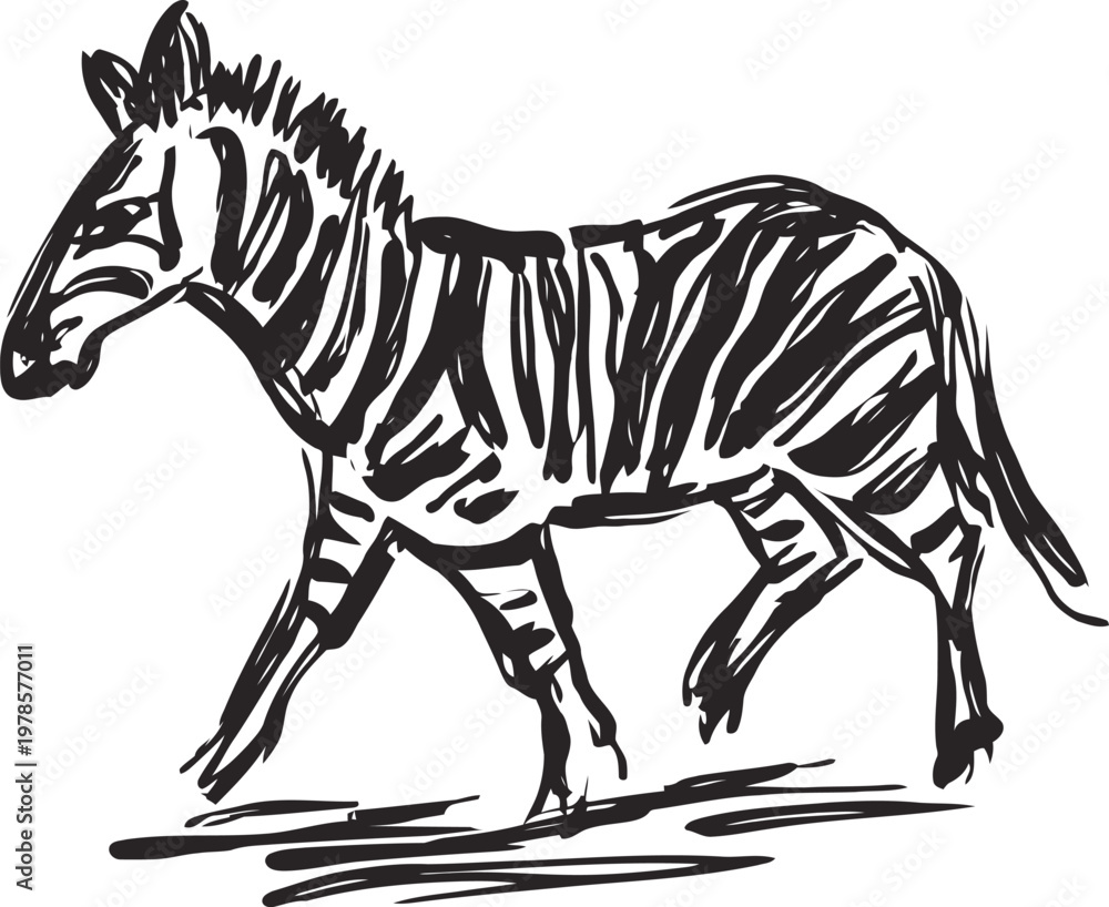 Fototapeta premium hand drawn zebra sketch in black ink wild animal illustration with distinct stripes and natural pose minimalistic wildlife art