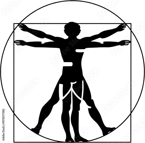 Minimal Human Figure Icon with Geometric Circle and Square
