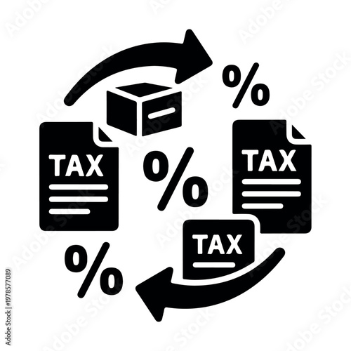 Circular flow diagram representing tax document processing and percentage calculations with boxes and arrows for financial audit and accounting workflows