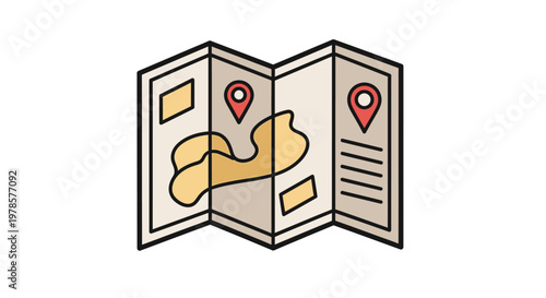Folded map with location markers.