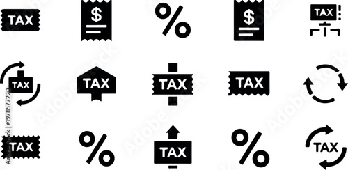 Comprehensive collection of tax and percentage related icons for financial and accounting concepts