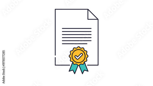 Formal certificate document featuring a gold ribbon seal and a checkmark signifying completion or official approval.