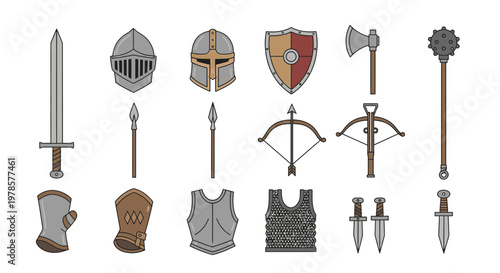 Medieval armor and weapon collection.