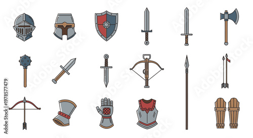 Medieval armor and weapon set.