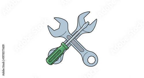 Wrench and screwdriver crossed tools.