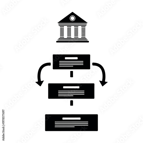 Government building icon illustrating bureaucratic process administrative workflow data flow management system hierarchical structure financial institution operations