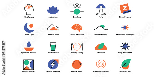 Mental Wellness Vector Set – Stress Relief and Mindfulness Icons