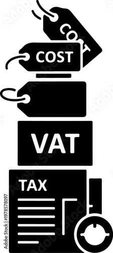 Stacked financial elements including cost price tags value added tax and tax document icon vector illustration