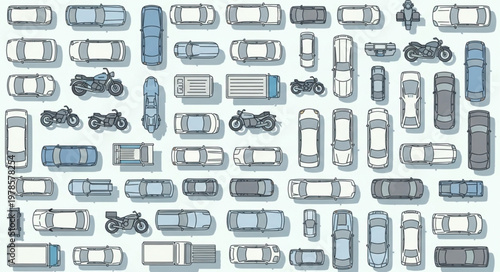 Aerial View of Various Vehicles Parked in a Lot.