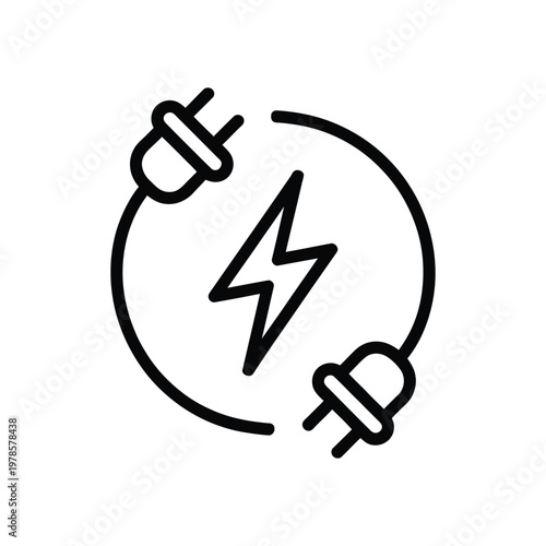 Electric energy power icon with lightning bolt and plug symbols isolated on transparent background for renewable resource themes.