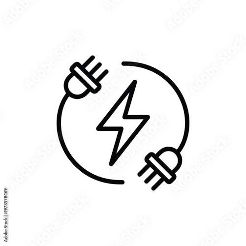 Power plug and lightning bolt in circle vector icon showing concept of electricity connection and energy charging.