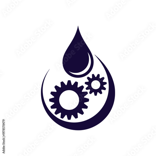 Oil drop with integrated gears icon symbolizing lubrication, machinery, and industrial or automotive maintenance.