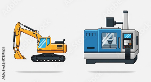 Construction Excavator and Industrial Machine Comparison.