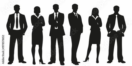 Silhouettes of business professionals standing in a row facing forward