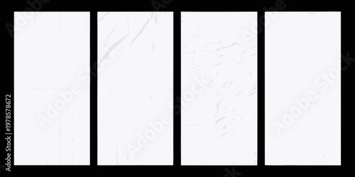 Five vertical rectangular panels with subtle textured white backgrounds