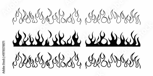 A collection of stylized black flames arranged in neat rows