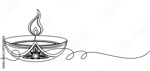 Diyas diwali line art style with white background	
