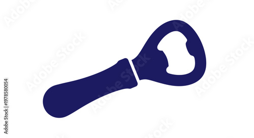 A bottle opener is shown on a surface with a handle and a cap lifter.