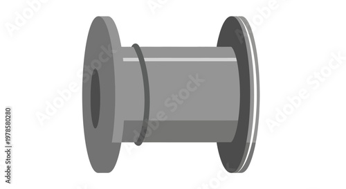 An illustration shows a large spool of wire or cable on a white background for industrial applications and technology purposes with a grey metallic object.