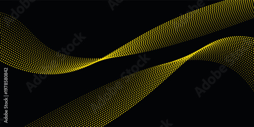 Vector abstract background with dynamic yellow waves, lines and particles simple modern texture