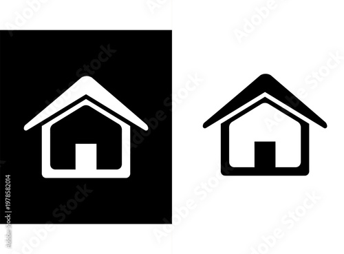 Black and white house icons on colored backgrounds for design and architecture use