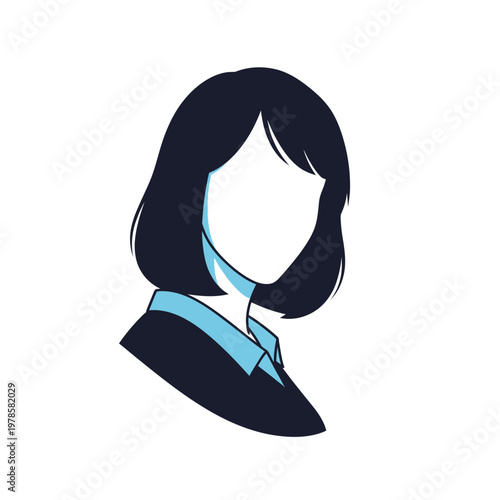 A simple vector illustration of a woman with short dark hair wearing a business shirt