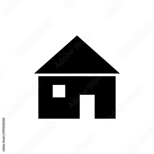 Simple black house icon with triangular roof and square window