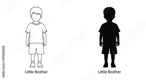 Two young boys depicted one line art one a dark silhouette