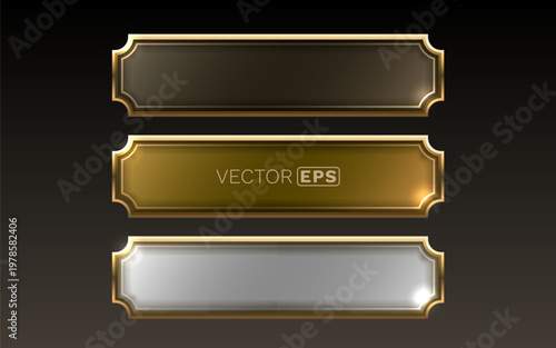 Elegant metallic banner templates with golden frames.