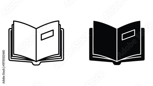 Contrast between an open book with white pages and a filled black book illustration