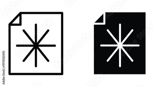 Contrast comparison of a document icon with a starburst symbol in light and dark modes