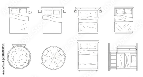 Collection of Hand Drawn Bed Designs and Floor Plans.