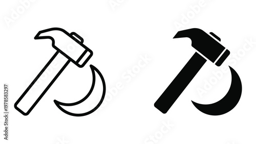 Comparison of a traditional hammer and a modernized stylized hammer icon