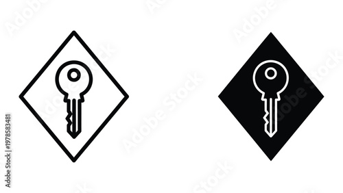 Contrasting key icon designs in diamond shapes with different backgrounds