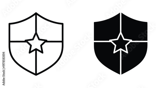 Contrasting heraldic shields with star and cross designs in black and white versions