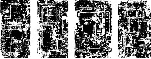 old vintage circuit boards with electronic components and intricate wiring layouts