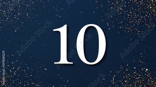 Gold Glitter Blow‑Away Reveal of Number 10 on Solid Background
