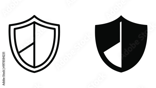 Contrast between traditional and modern shield designs in black and white