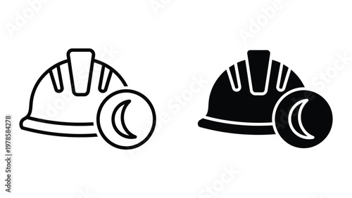 Contrast of a light and dark hard hat with a crescent moon icon beside each