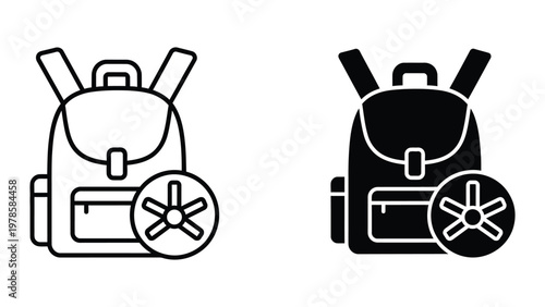 Backpack with integrated fan designs shown in contrasting styles