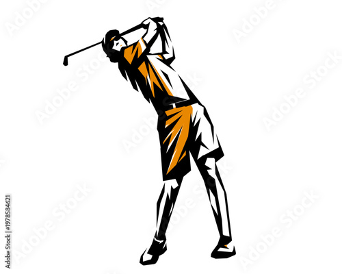 Male golfer swinging club stencil silhouette vector, transparent background
