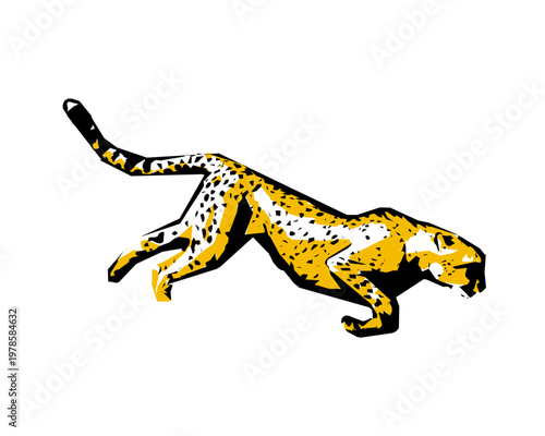 Running cheetah stencil silhouette vector illustration, transparent background
