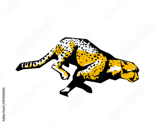 Running cheetah stencil silhouette vector illustration, transparent background
