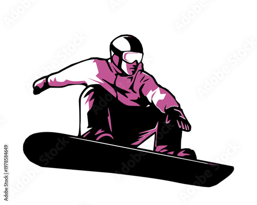 Snowboarder jumping stencil silhouette vector illustration, transparent
