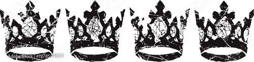 four identical vintage royal crowns in black ink silhouette with detailed ornamental design